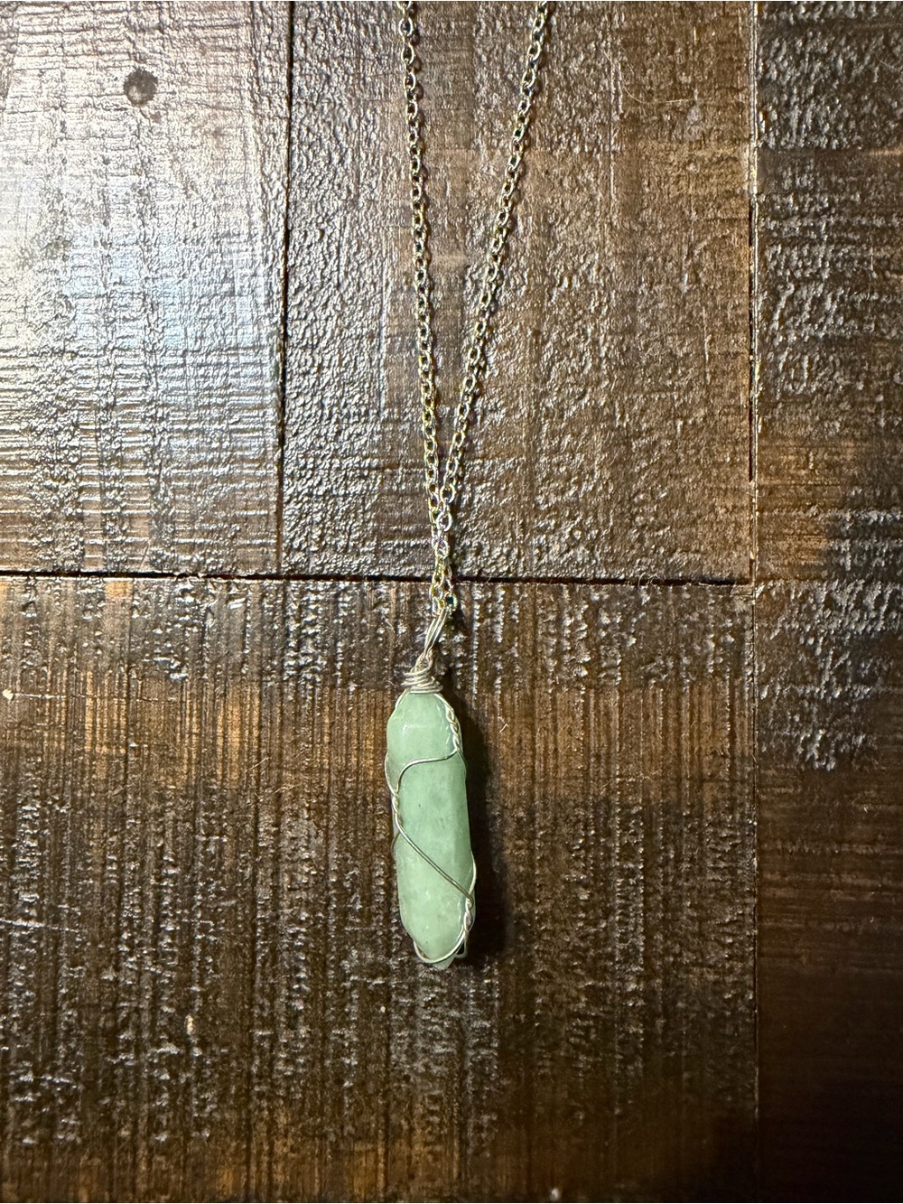 Handmade Green Wire-Wrapped Pendant Necklace